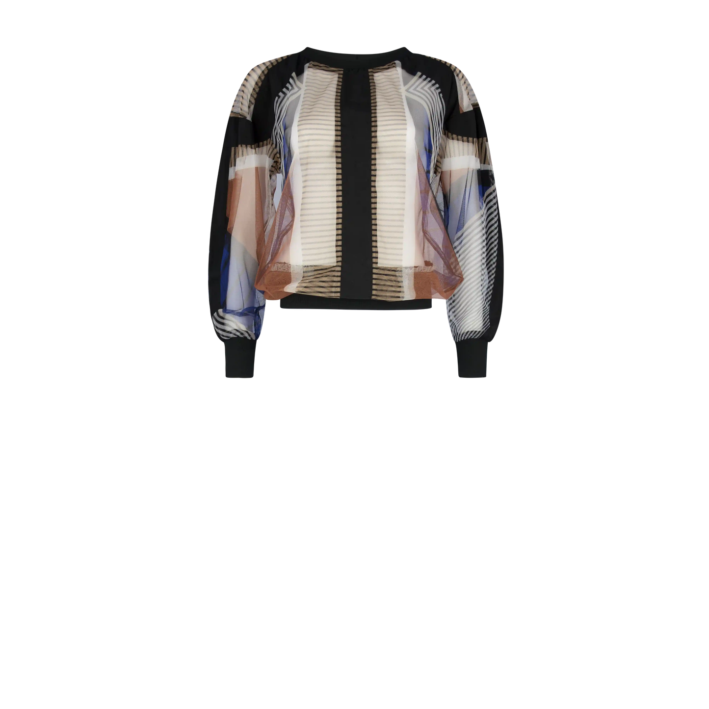 SEZA Print Sheer w Black Solid Contrast Shirts & Tops Leigh Schubert