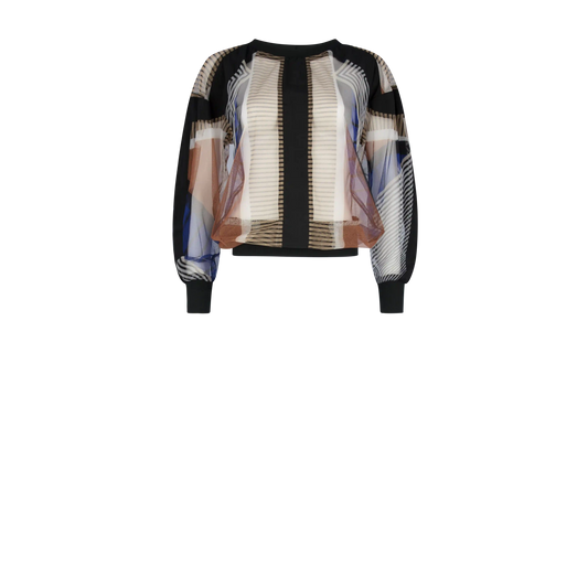 SEZA Print Sheer w Black Solid Contrast Shirts & Tops Leigh Schubert