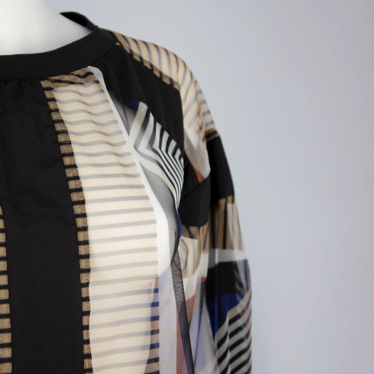 SEZA Print Sheer w Black Solid Contrast Shirts & Tops Leigh Schubert