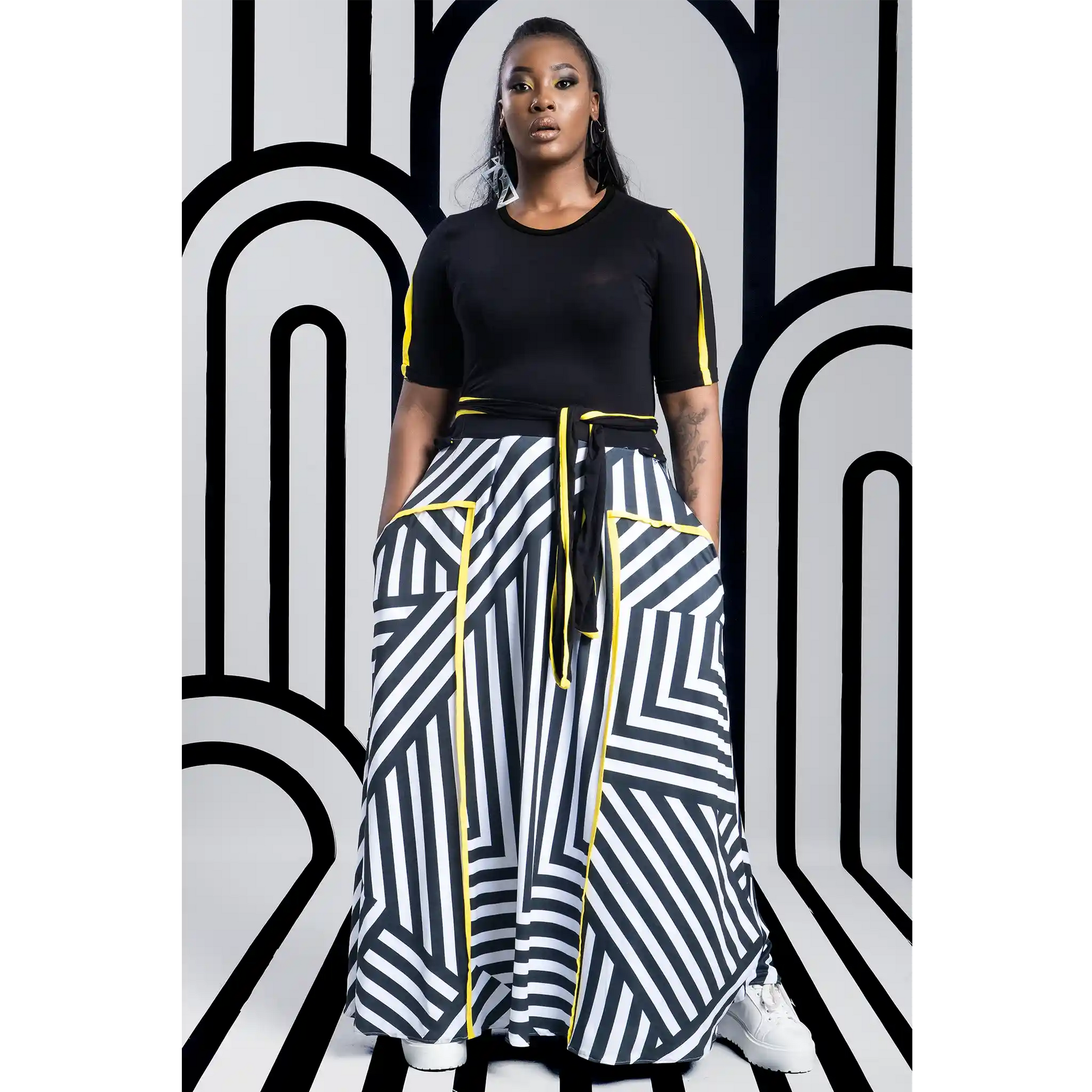 EXPLORER Black Haphazard Yellow Dresses Leigh Schubert