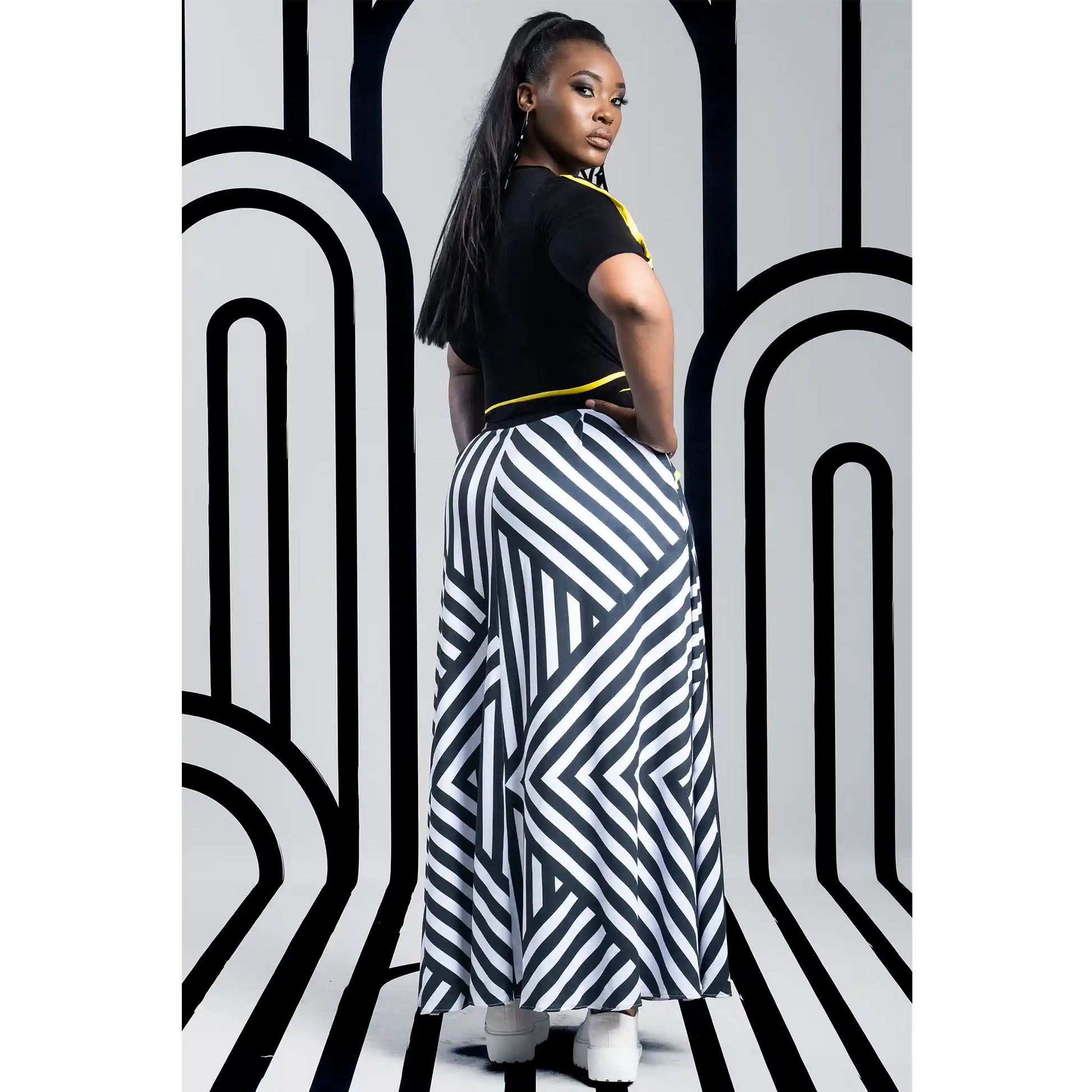 EXPLORER Black Haphazard Yellow Dresses Leigh Schubert