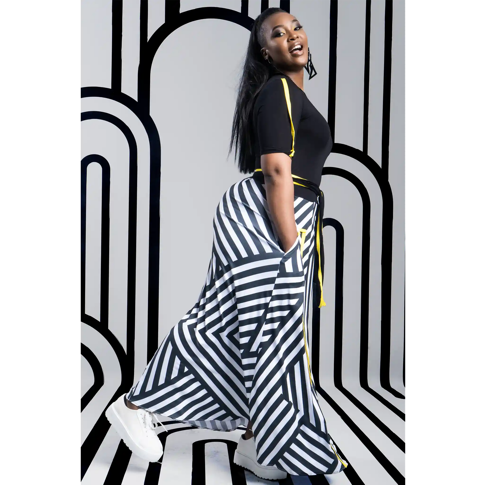 EXPLORER Black Haphazard Yellow Dresses Leigh Schubert