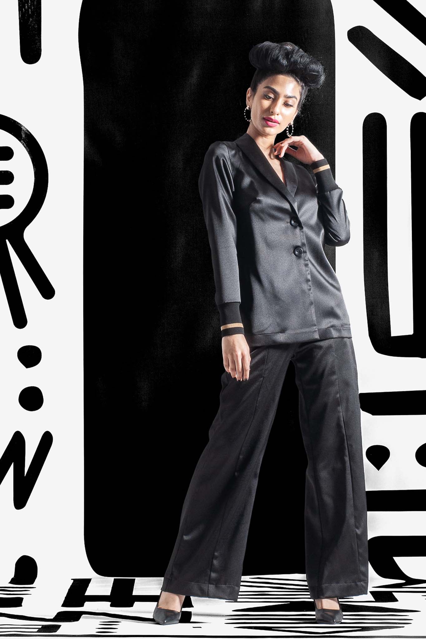 BERCILE Black sateen Coats & Jackets Leigh Schubert