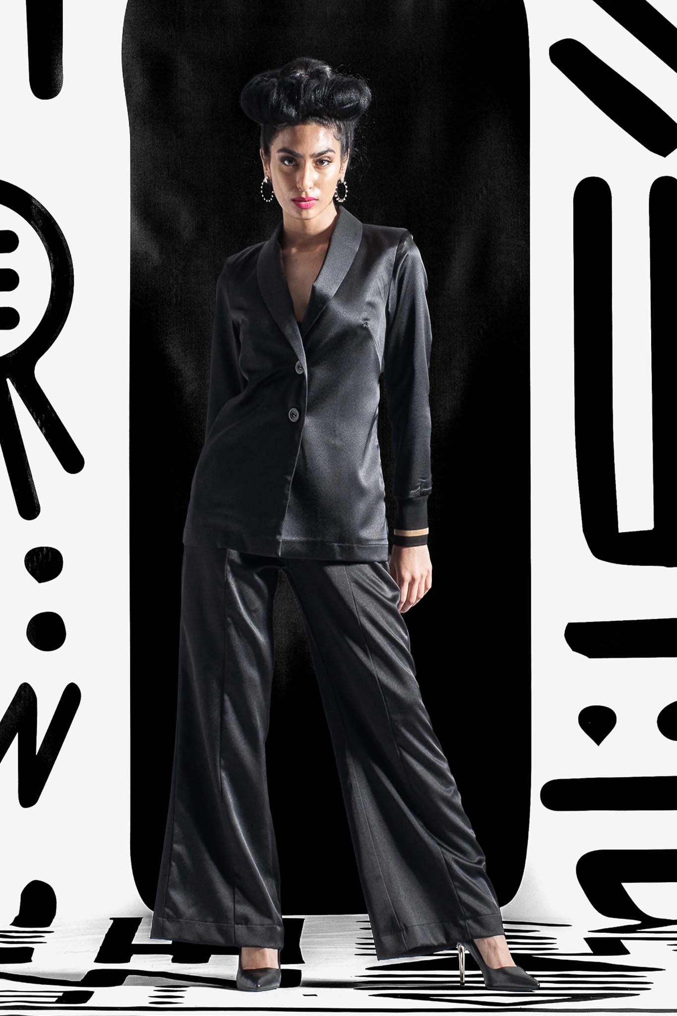 BERCILE Black sateen Coats & Jackets Leigh Schubert