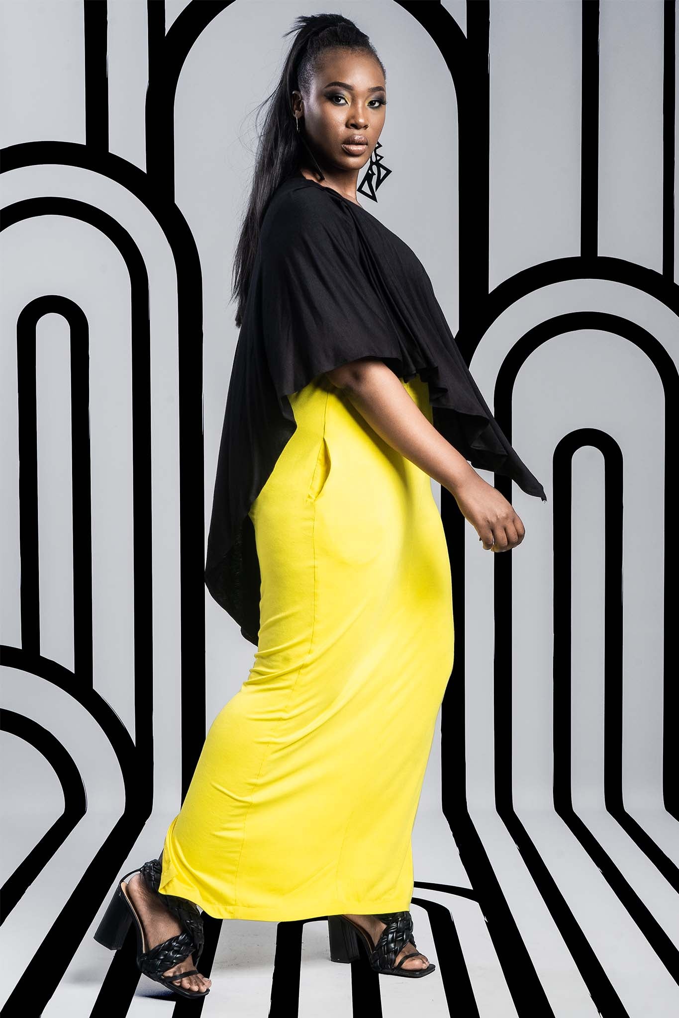 FLUTTER Yellow Black Dresses Leigh Schubert