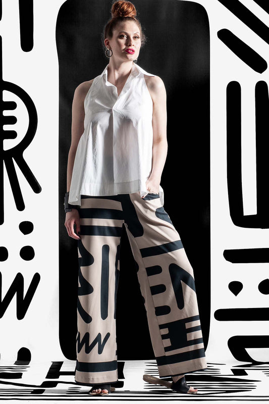 FOXTROT Stone Black Tribal Print Pants Leigh Schubert