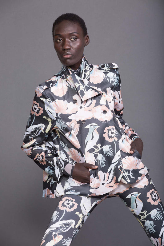 MARISSA Bird Print Black Coats & Jackets Leigh Schubert