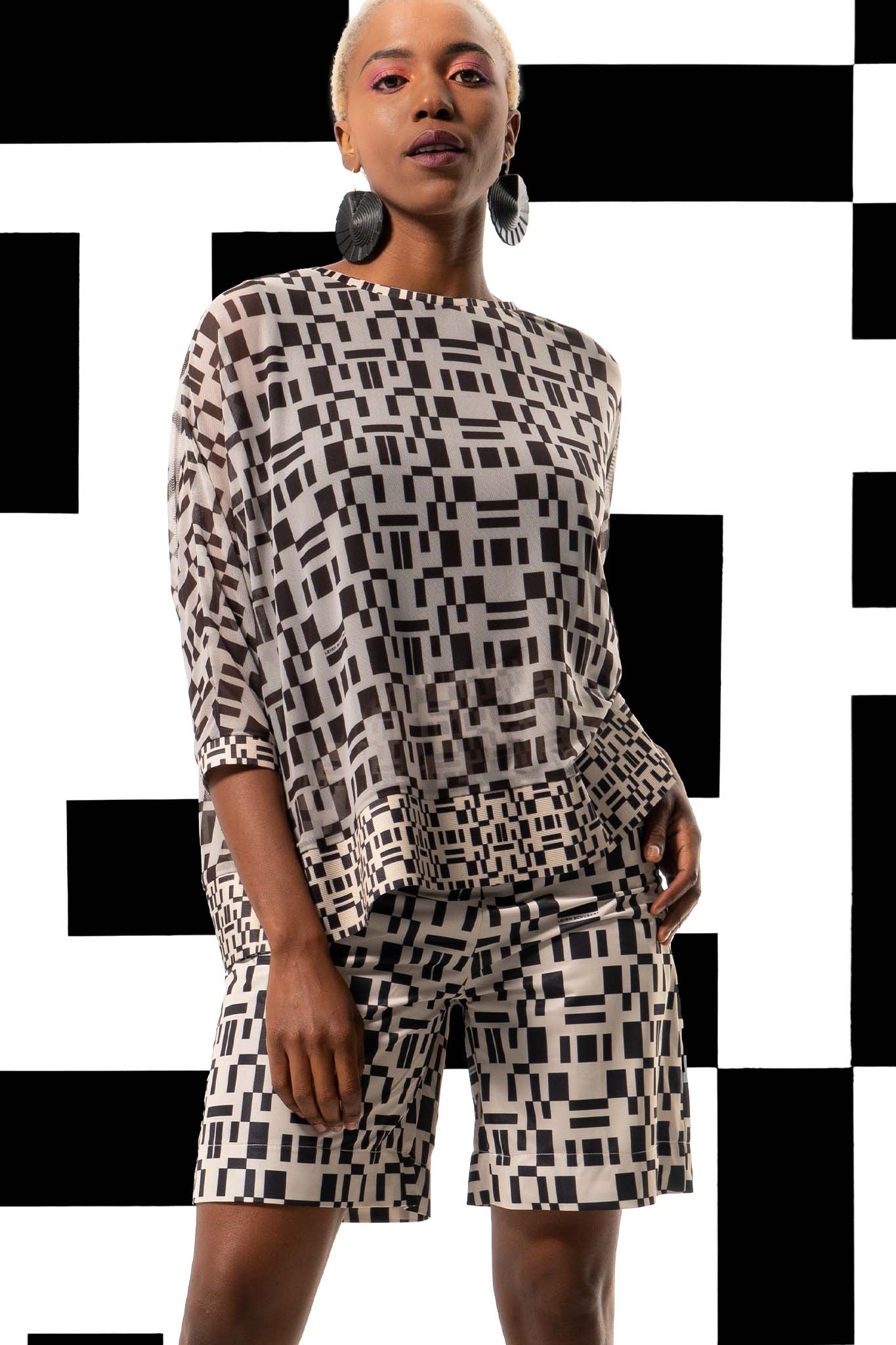 Leigh Schubert LIMA Black Beige Print Linen.