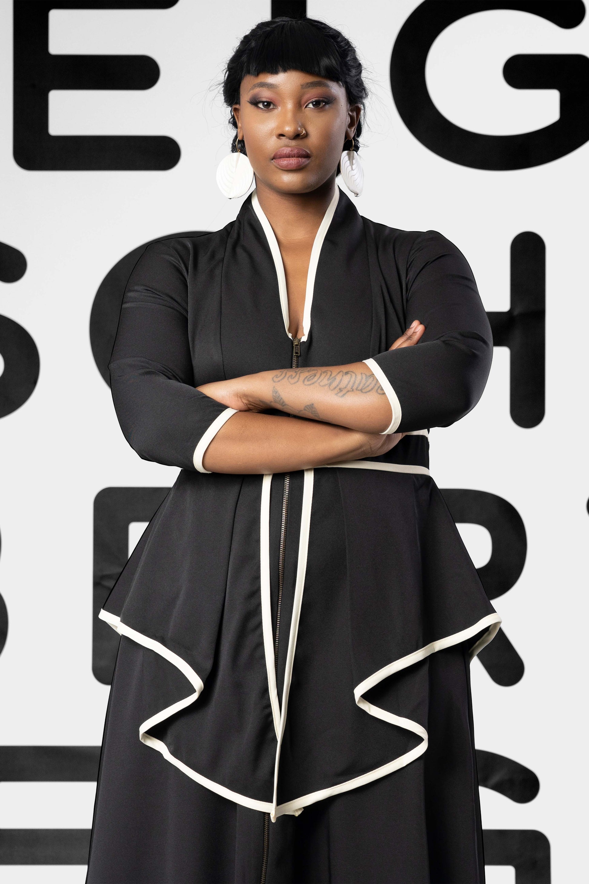 NICOLE Haphazard White Black Coat Dresses Leigh Schubert
