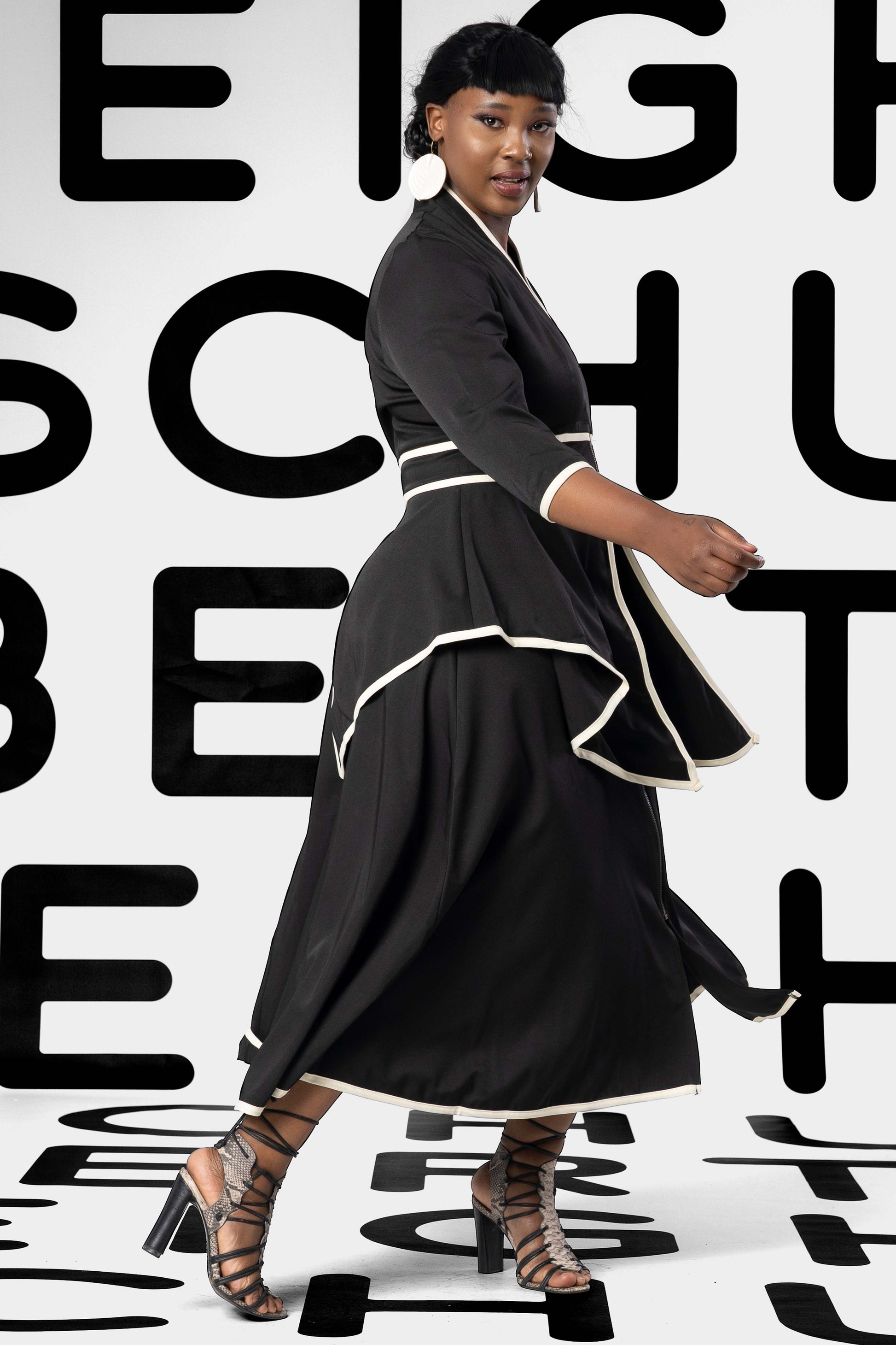 NICOLE Haphazard White Black Coat Dresses Leigh Schubert