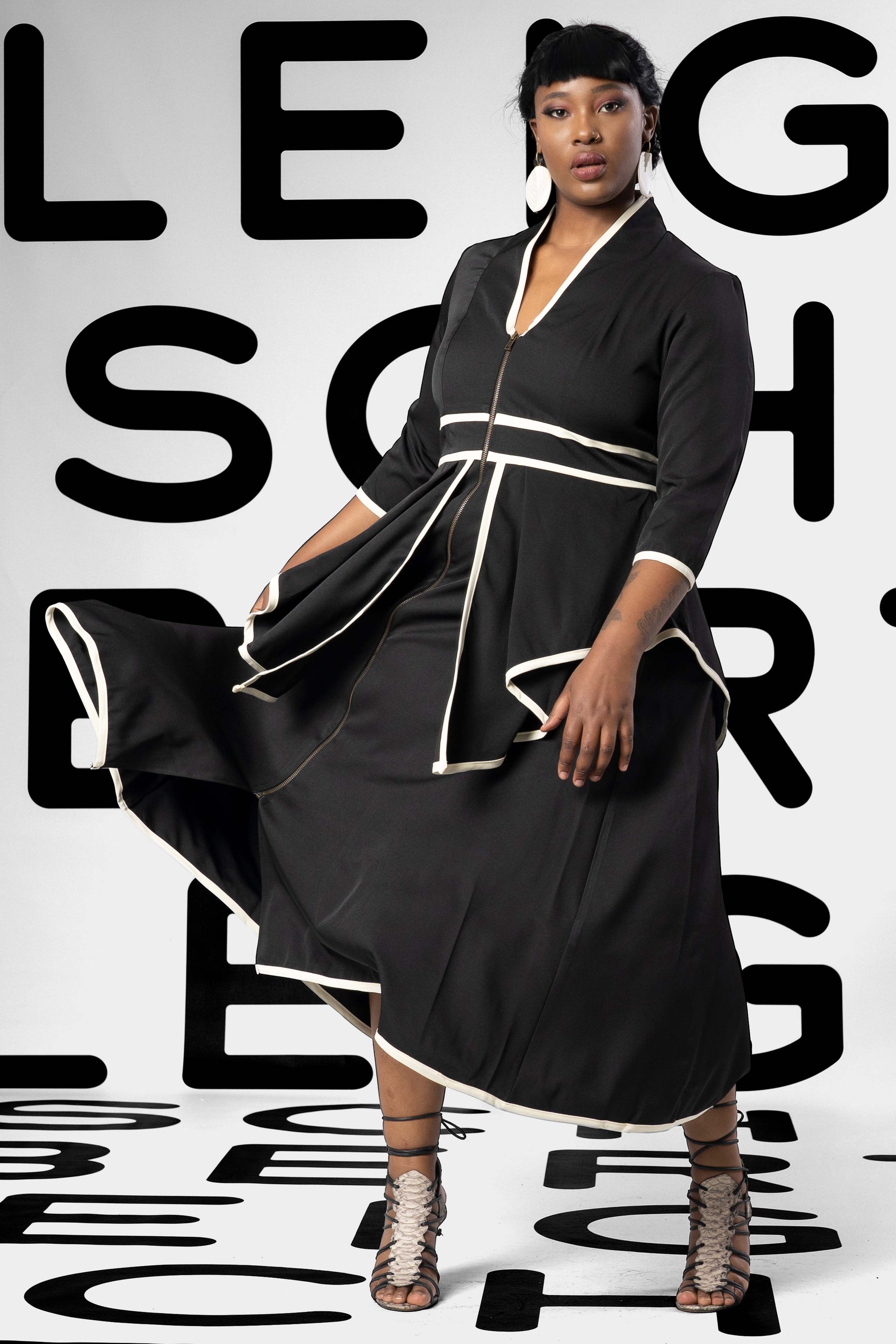 NICOLE Haphazard White Black Coat Dresses Leigh Schubert