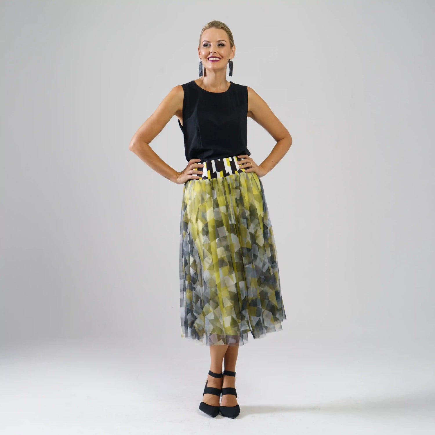 FENNELLA Citroen black grey print Skirts Leigh Schubert