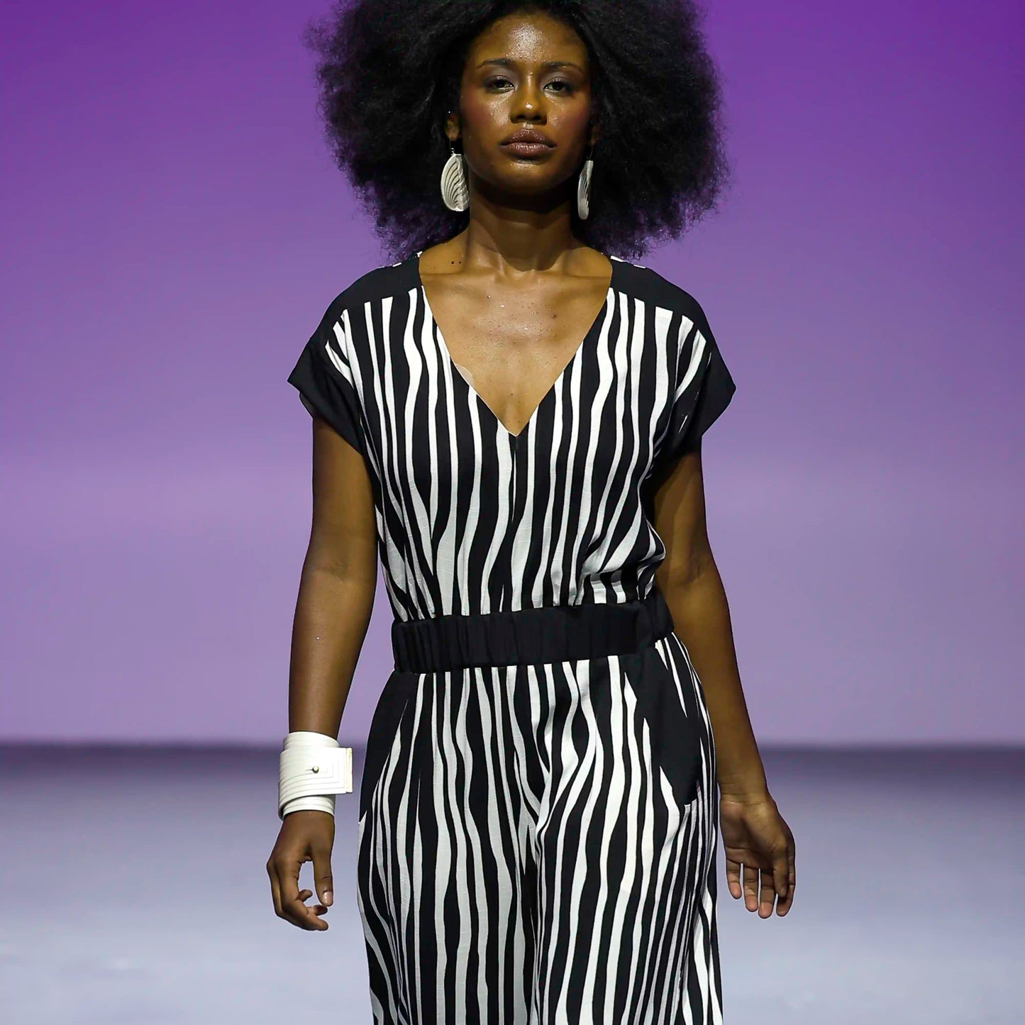 BARCELONA Printed stripe with Black Contrast Jumpsuits & Rompers Leigh Schubert