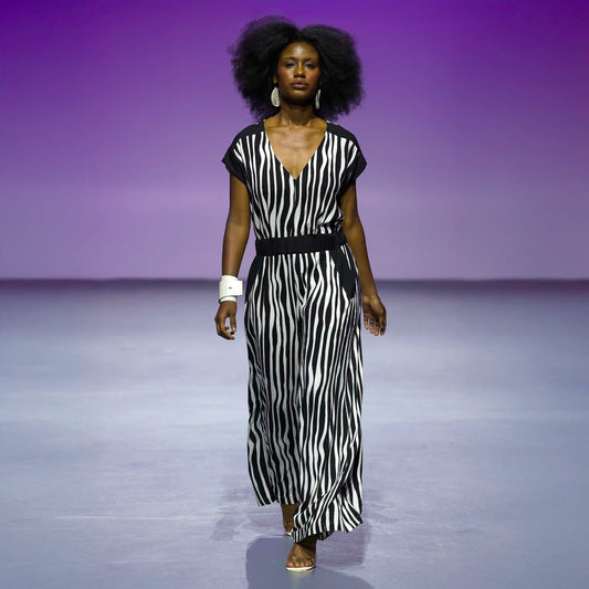 BARCELONA Printed stripe with Black Contrast Jumpsuits & Rompers Leigh Schubert