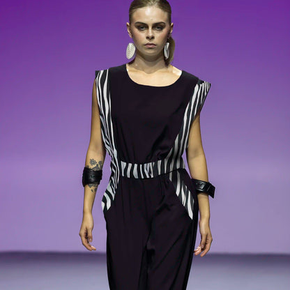 BEZOZ Black with Stripe Printed Contrast Jumpsuits & Rompers Leigh Schubert
