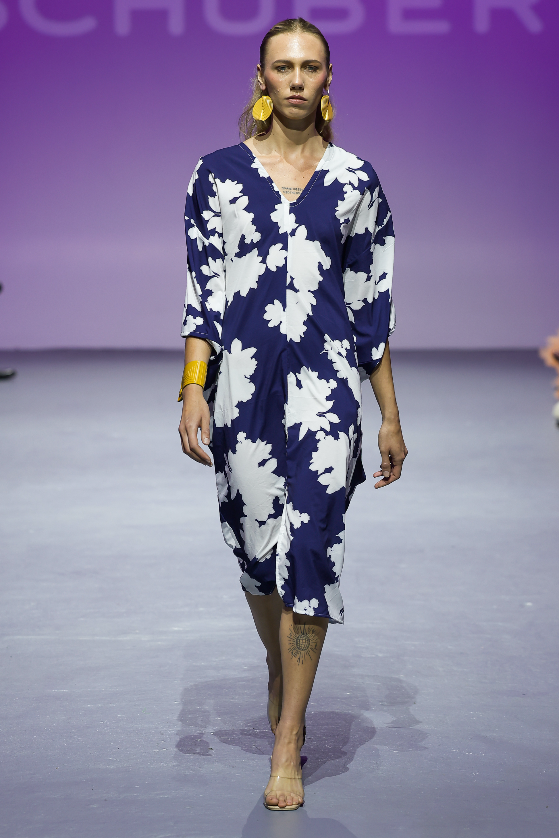 SHUREE Monochrome Floral Print Bright Navy White Leigh Schubert