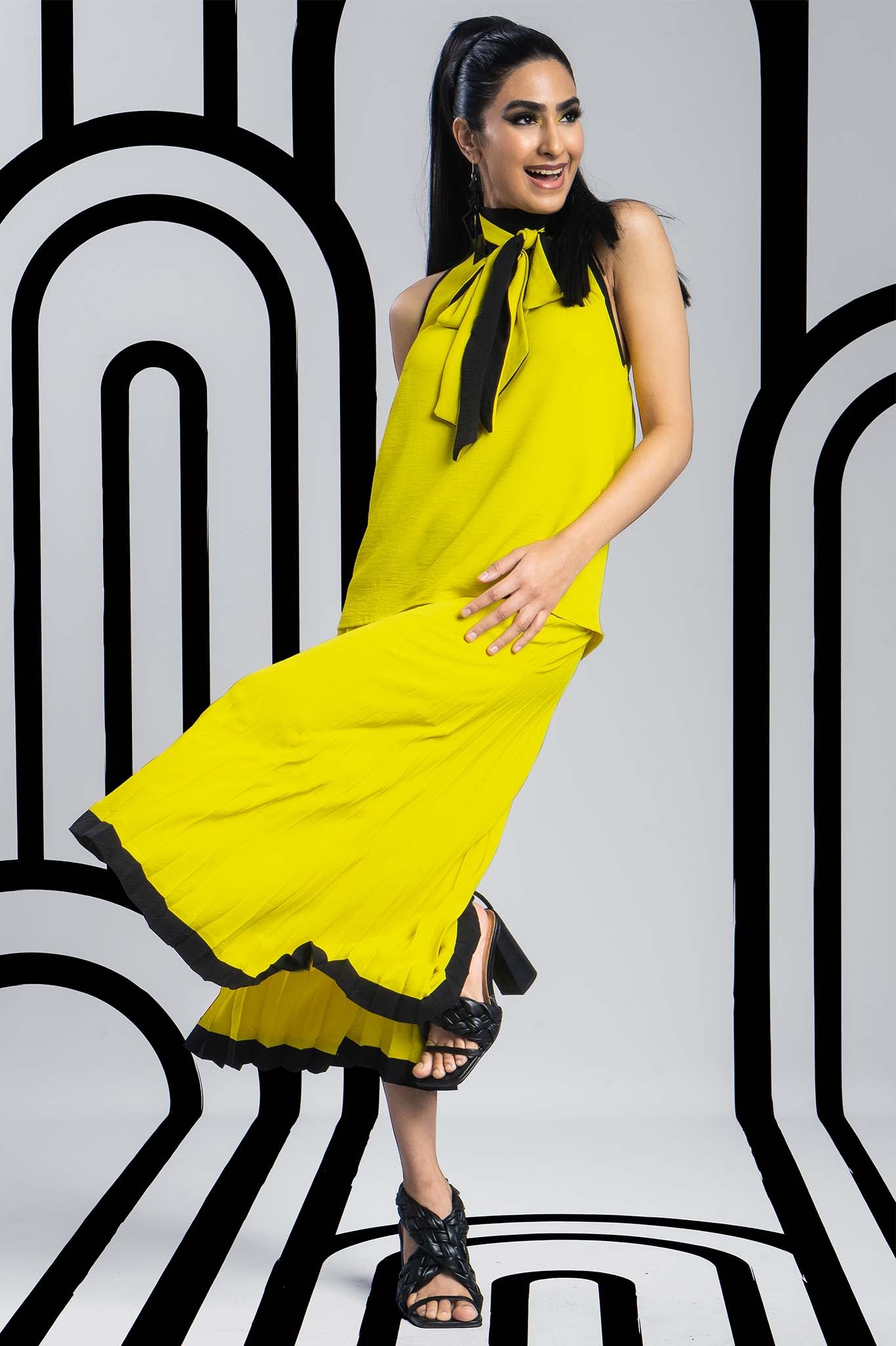 MELROSE Yellow Black Trims Shirts & Tops Leigh Schubert