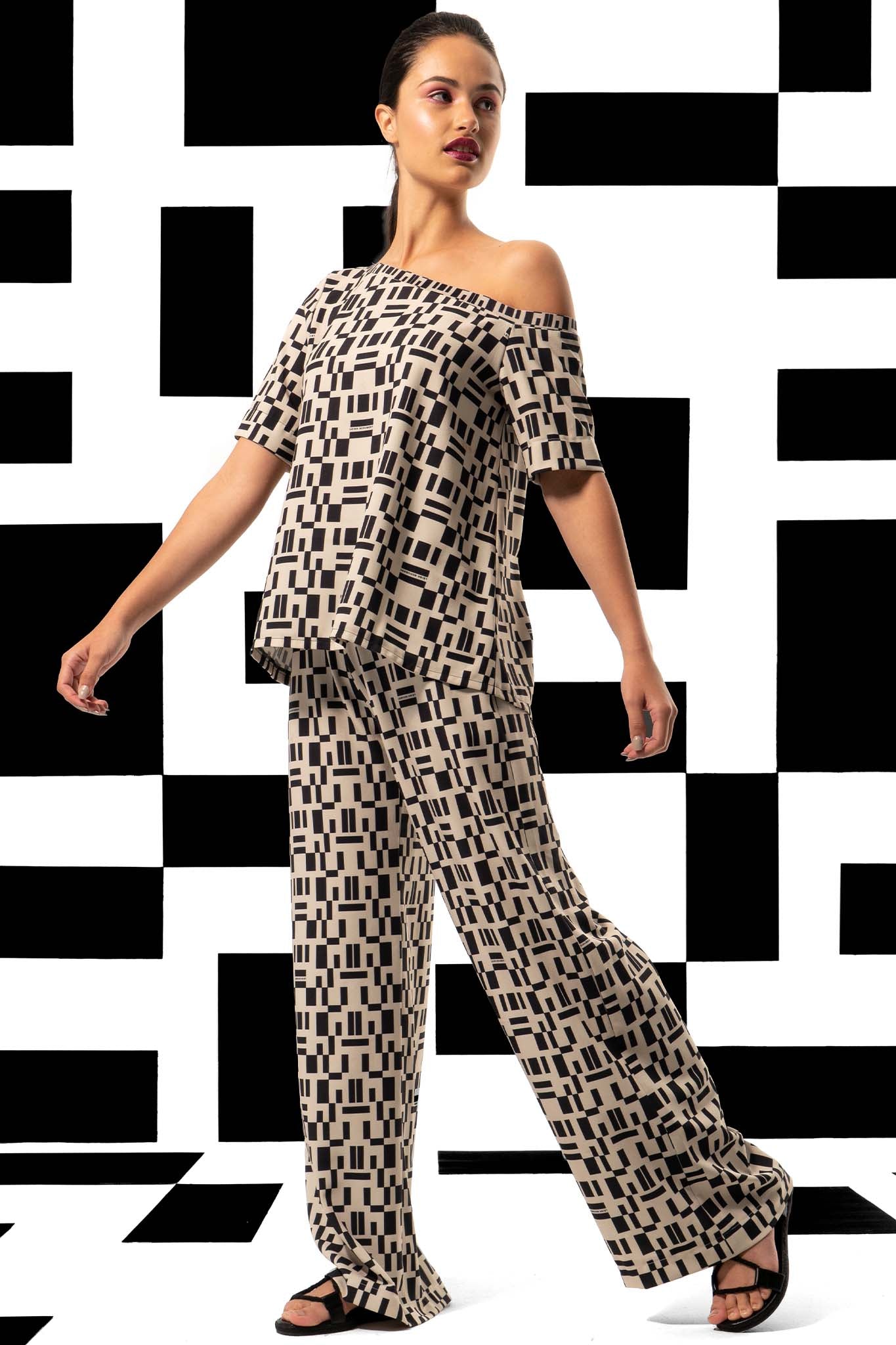 FOXTROT Stone Black Tribal Print Pants Leigh Schubert