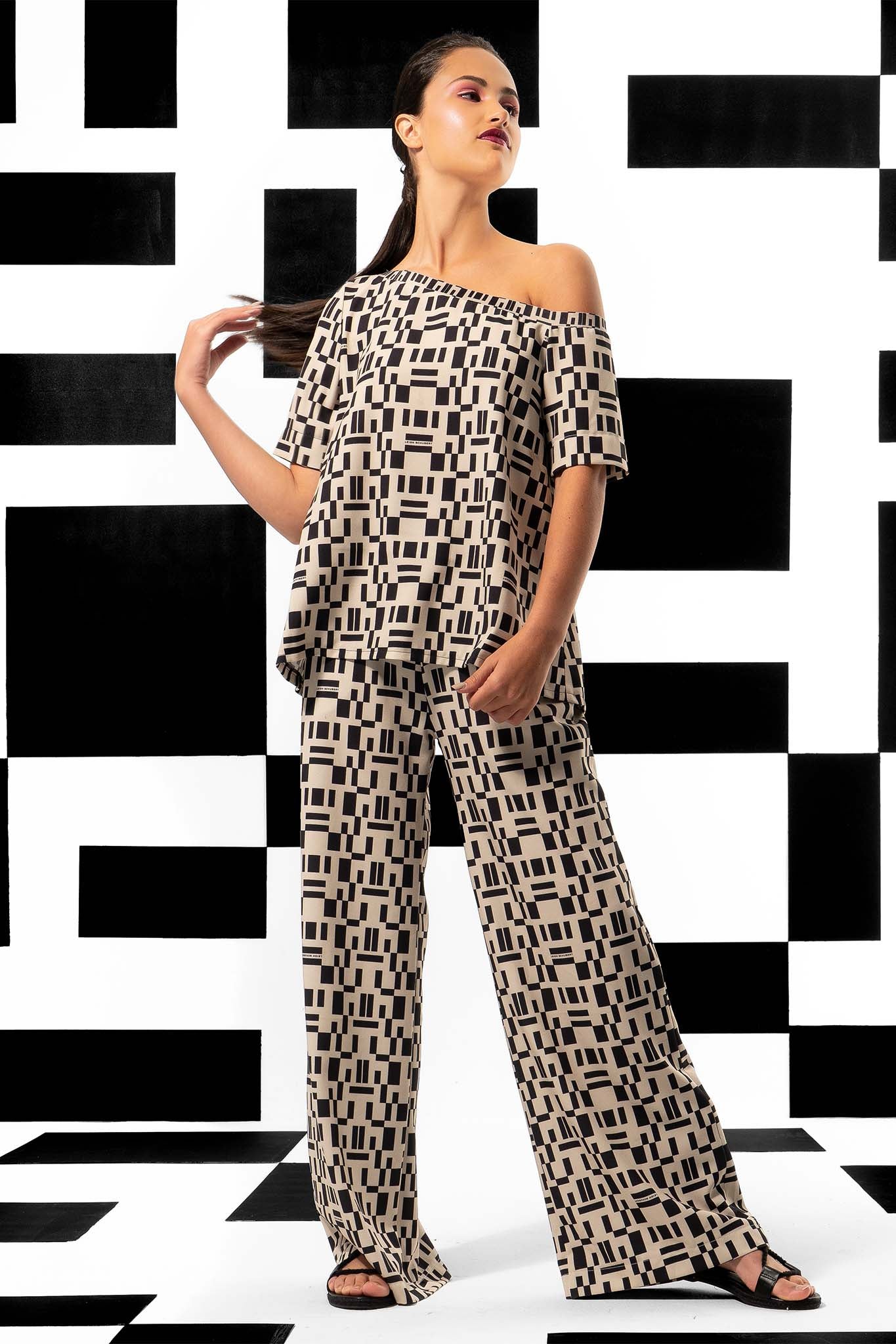 FOXTROT Stone Black Tribal Print Pants Leigh Schubert