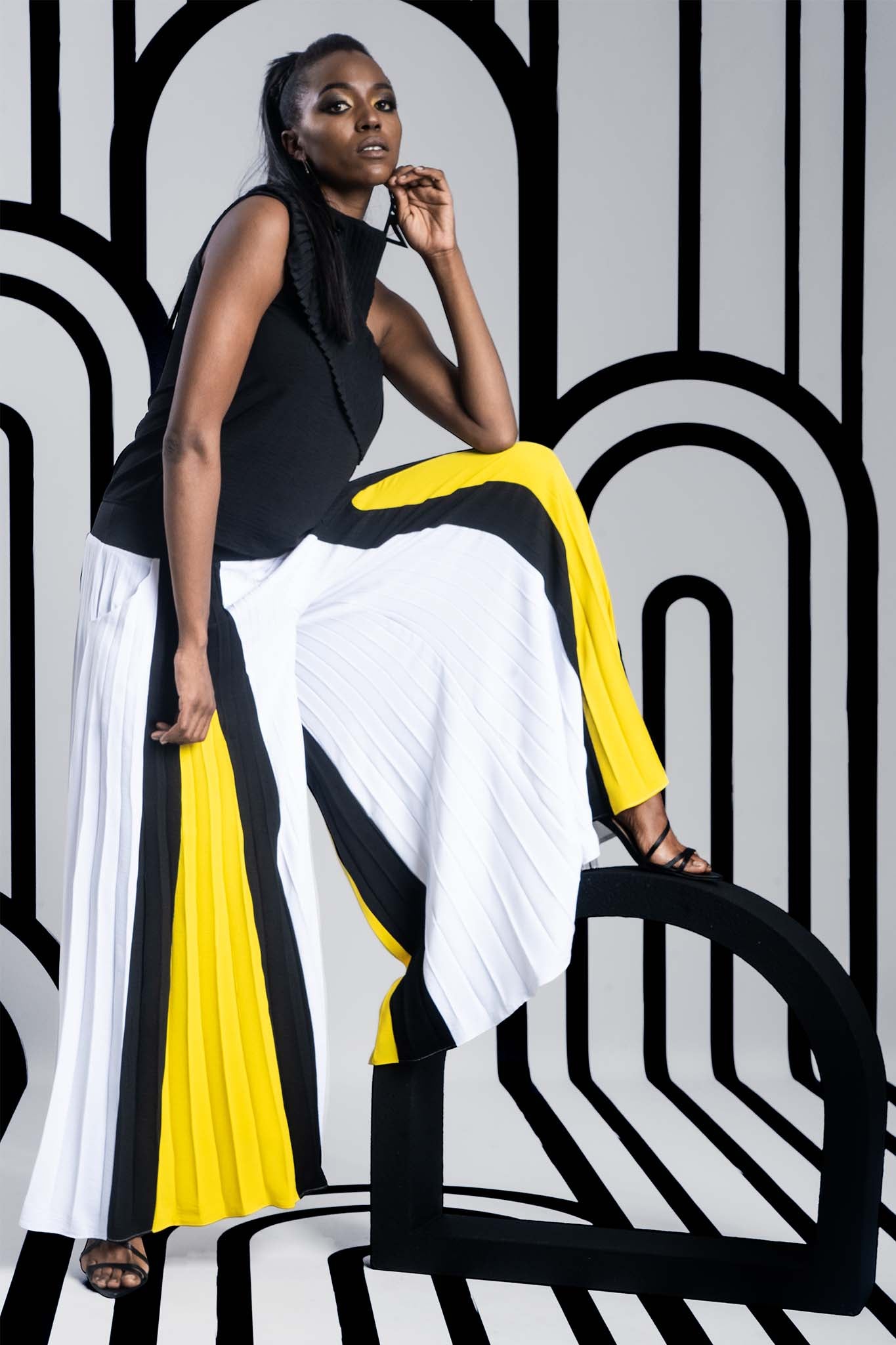 ISSAY Black Yellow white Pants Leigh Schubert