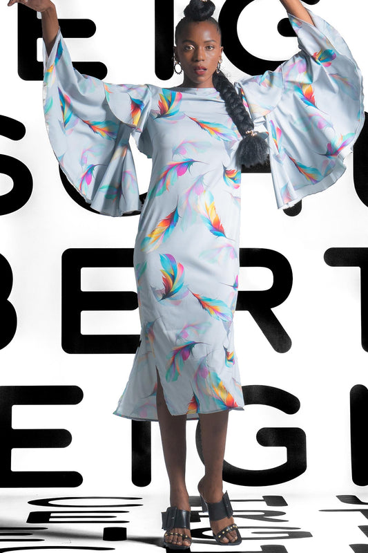 FALCON Grey Feather Dresses Leigh Schubert