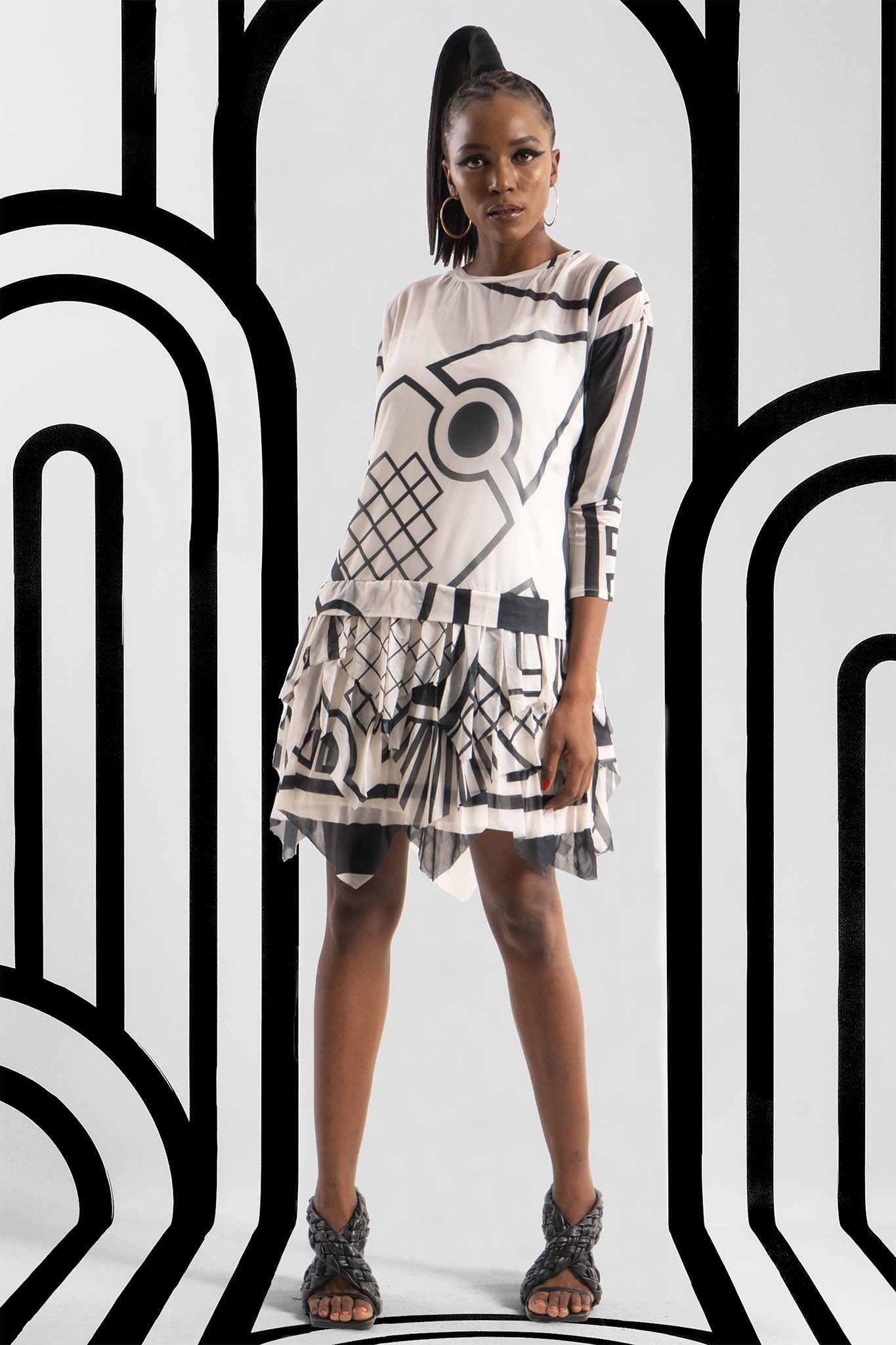 Leigh Schubert Dresses JEMMA Multi Black Octave Print